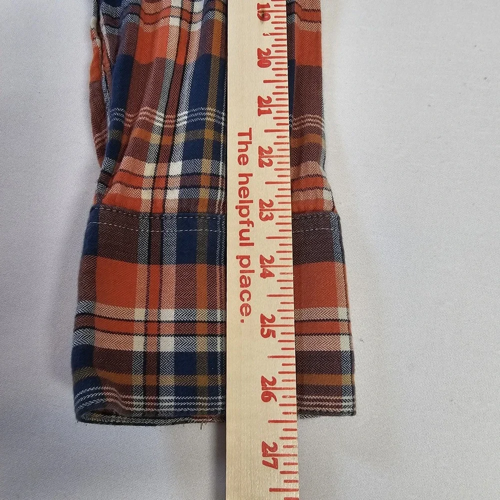 True Religion Mens Large Plaid Western Snap Button Cowboy Shirt Navy Orange EUC